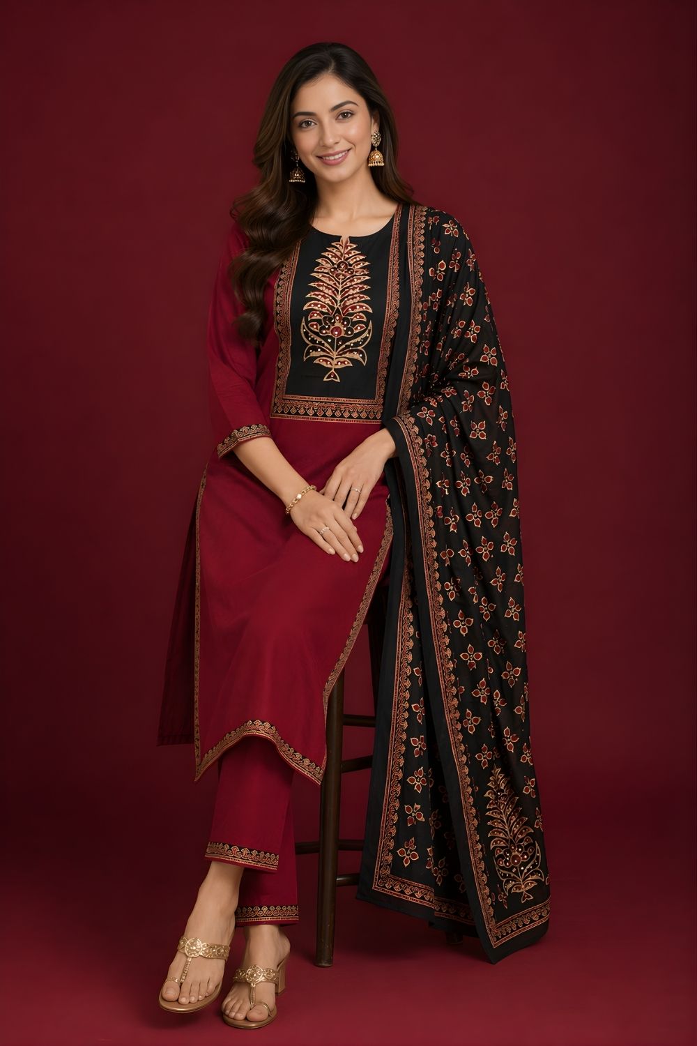 wholesale cotton kurtis supplier women wear bulk supplier India maroon set