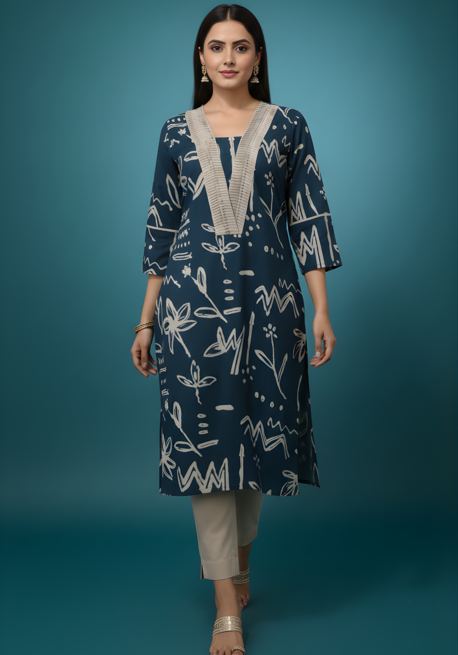 Blue cotton kurta set for women manufacturer supply