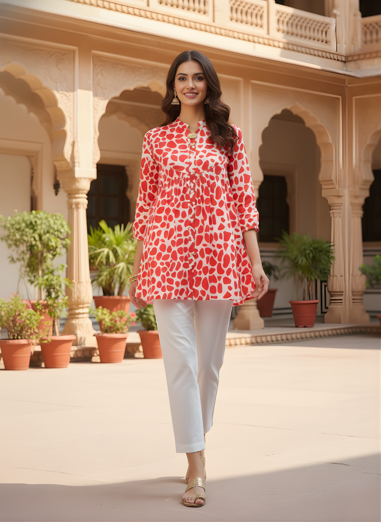 Red abstract Jaipuri cotton top wholesale
