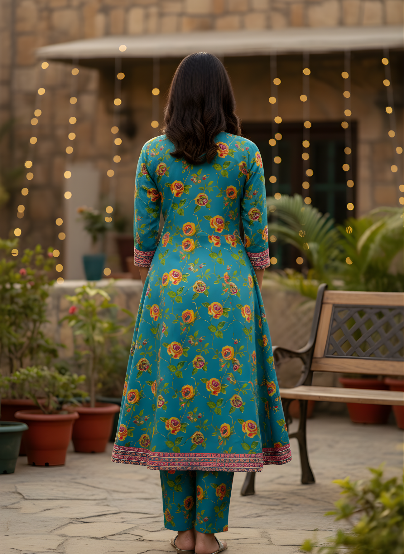 Aaronee women’s ethnic cotton outfit turquoise floral design