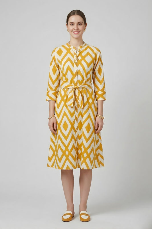 women wear wholesale manufacturer India yellow cotton shirt dress