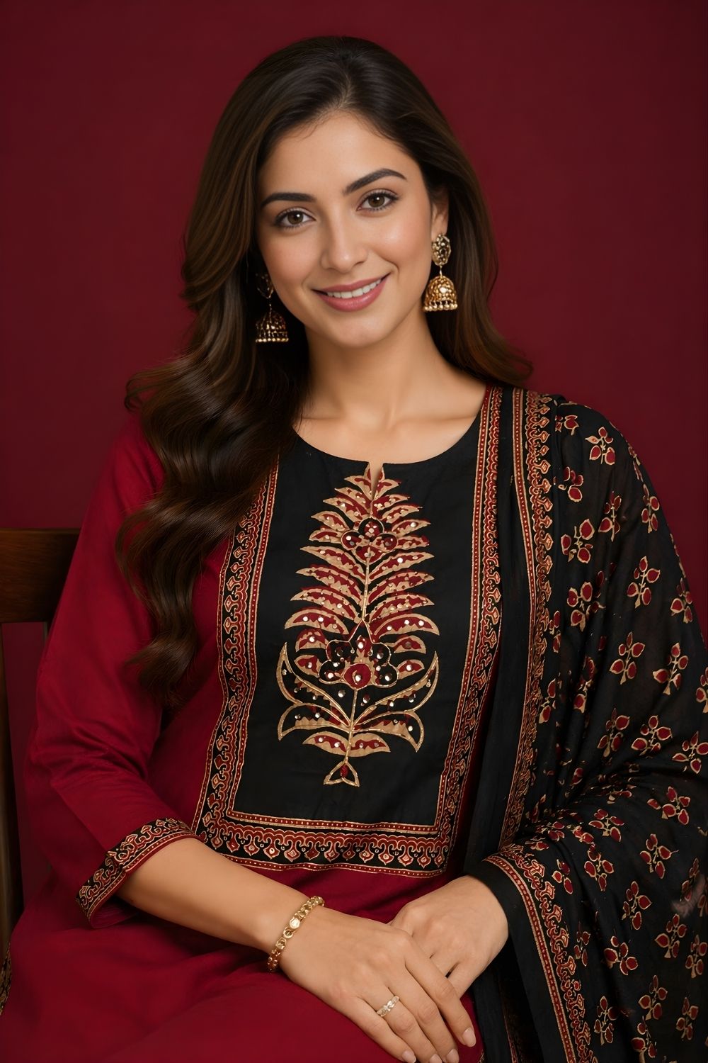 women wear manufacturer Jaipur eco friendly maroon cotton dupatta set
