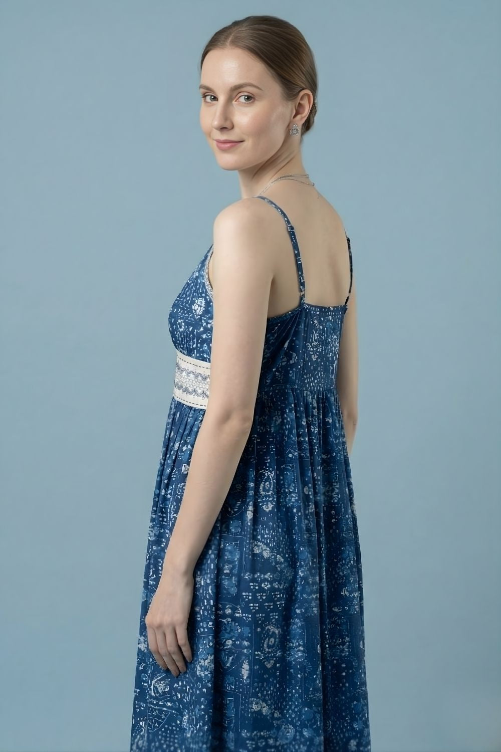 women wear wholesale manufacturer India blue cotton printed dress