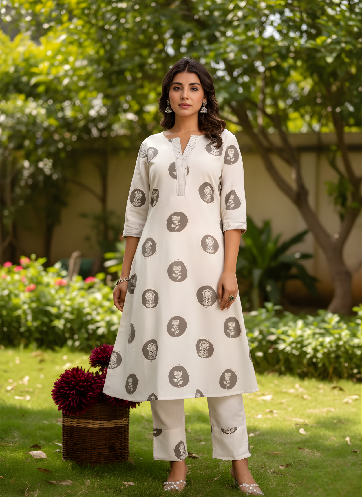 Neelufer Creation pure cotton white kurta set