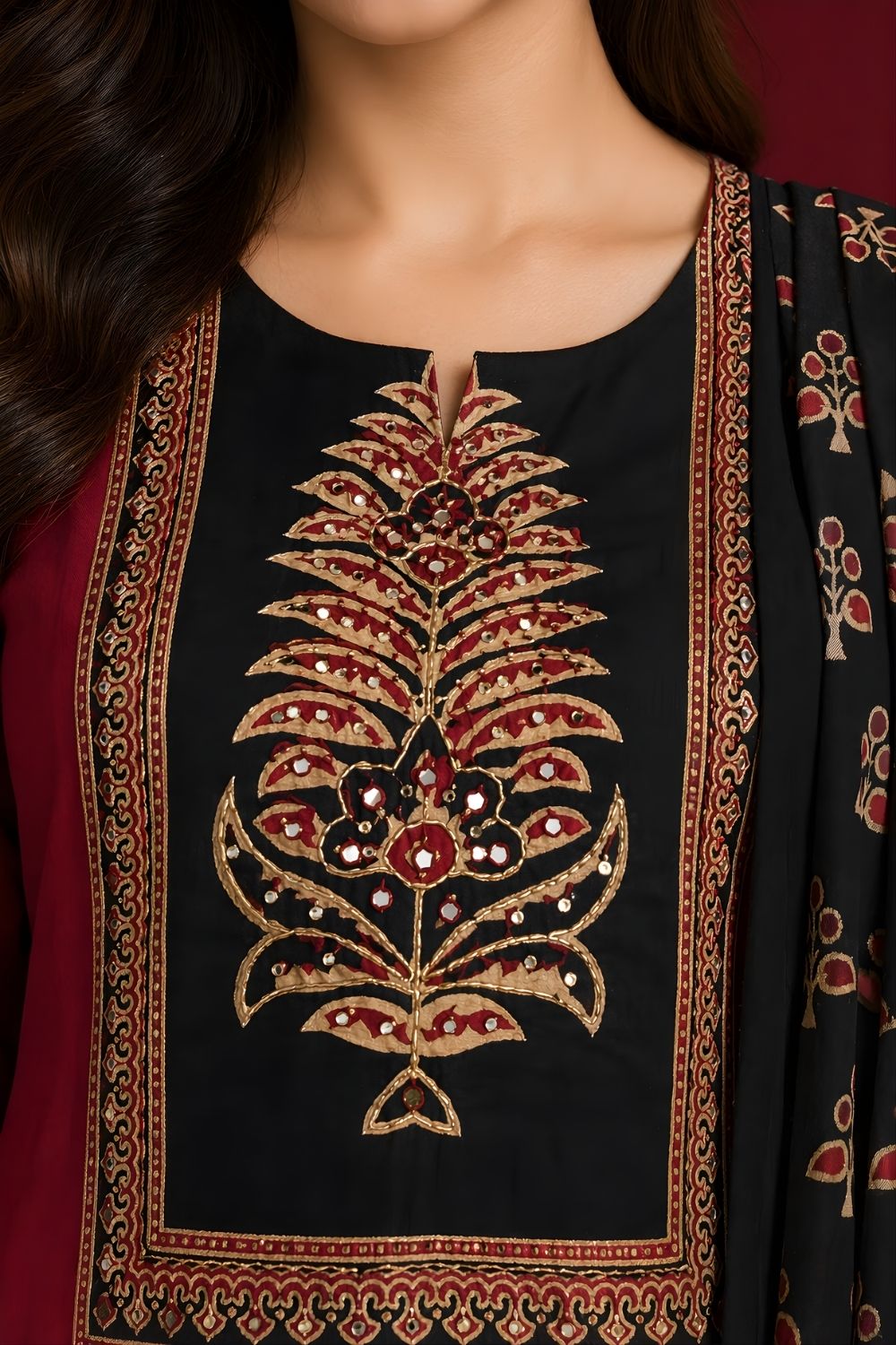 wholesale garment manufacturer Rajasthan maroon kurta pant dupatta set