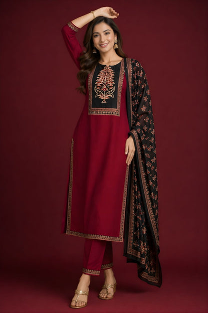 boutique wholesale kurti supplier maroon cotton suit set India