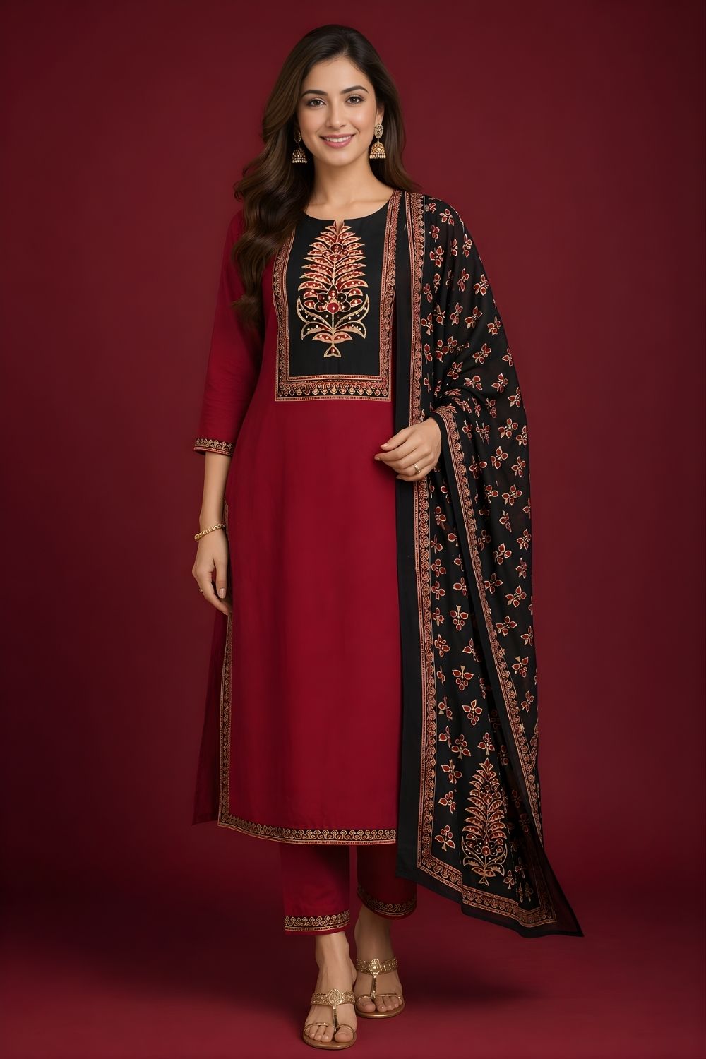 cotton kurti wholesale manufacturer India maroon kurta set with dupatta