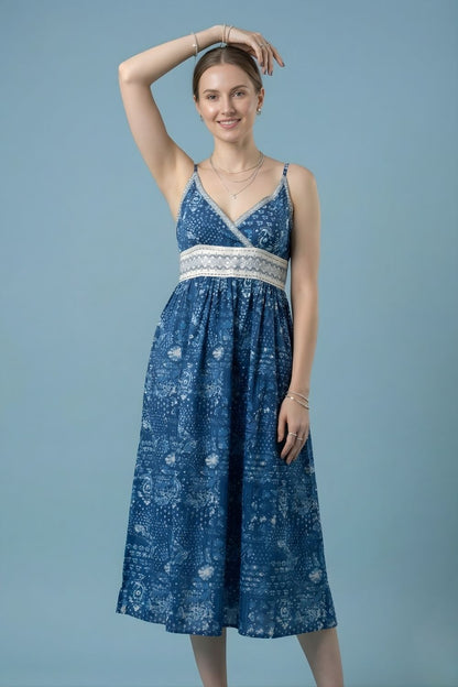 women wear manufacturer Jaipur eco friendly blue cotton dress
