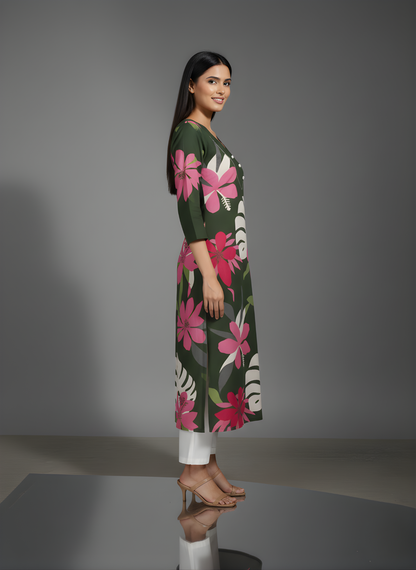 Neelufer Creation V-neck floral kurti design