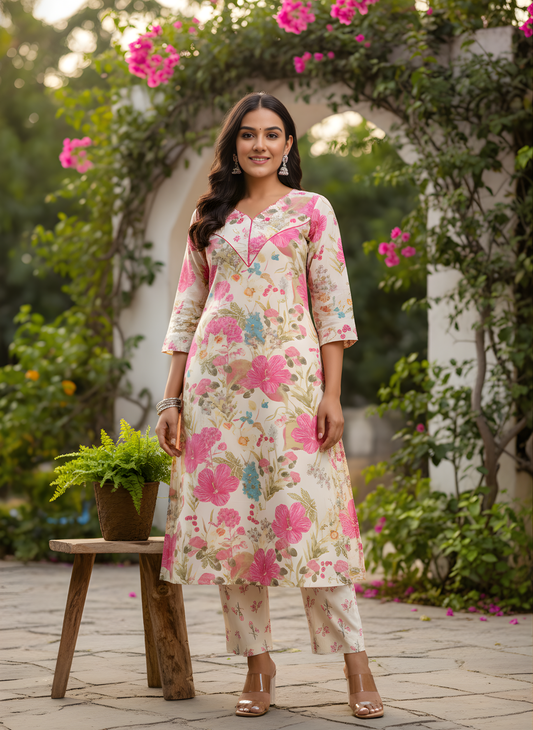 Neelufer Creation pure cotton floral kurta set
