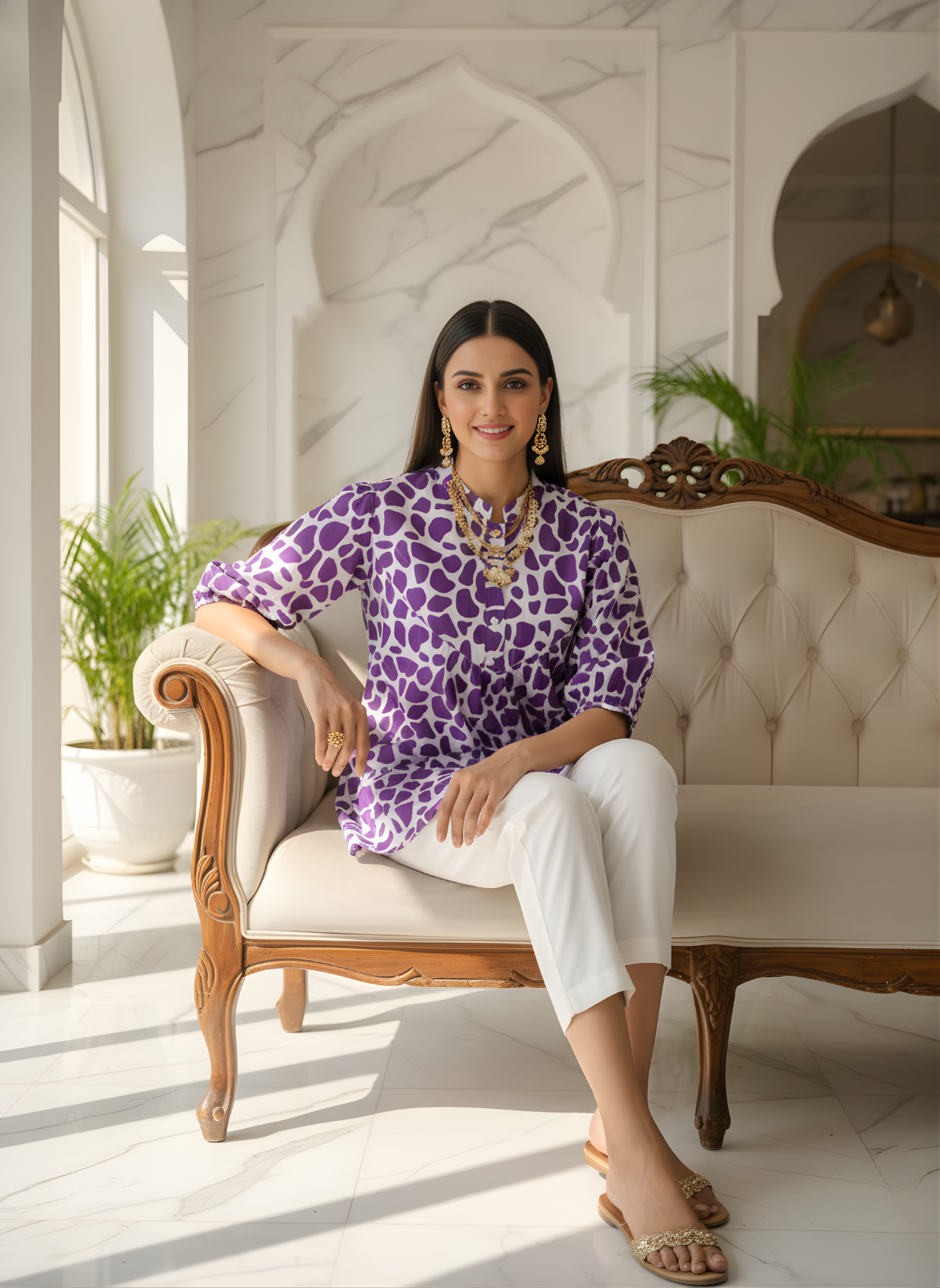 Purple abstract Jaipuri cotton top wholesale