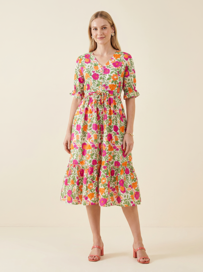 Multicolor Floral Cotton Middy Dress Wholesale Manufacturer India