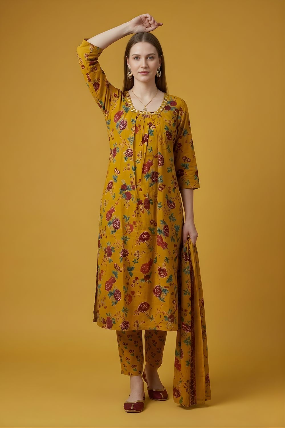 Mustard Cotton Dupatta Set Wholesale Manufacturer India