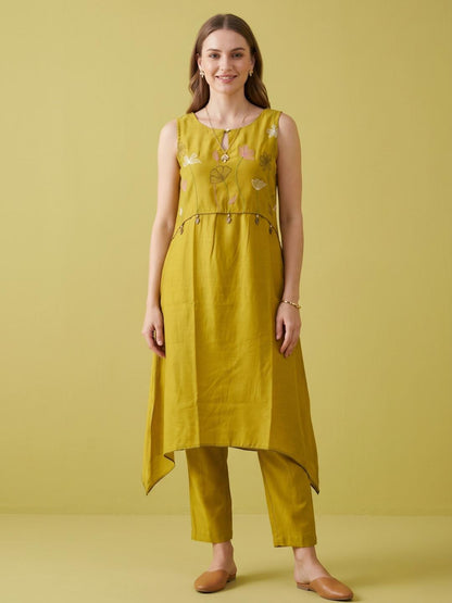 Wholesale Mustard Cotton Embroidered Kurta Set Manufacturer for Women Wear