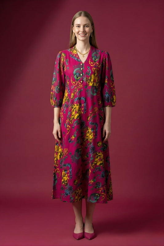 women wear wholesale manufacturer India magenta cotton midi dress