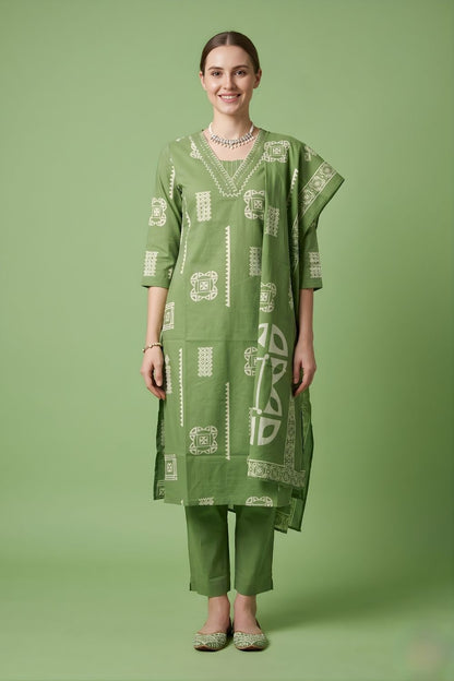 wholesale garment manufacturer Rajasthan green kurta pant dupatta set