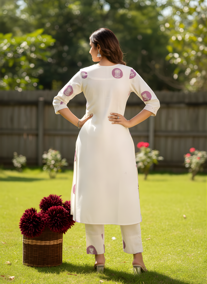 Neelufer Creation pure cotton white kurta set