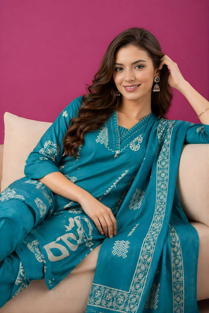 women wear manufacturer Jaipur eco friendly teal cotton dupatta set