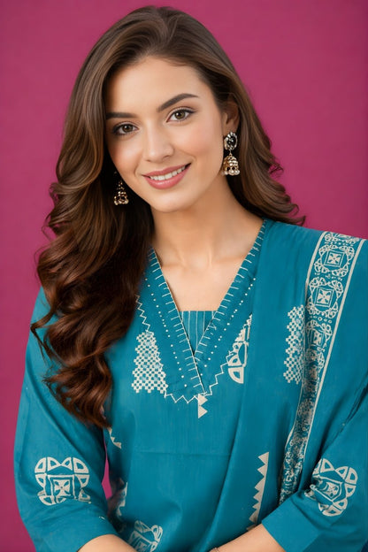 wholesale garment manufacturer Rajasthan teal kurta pant dupatta set