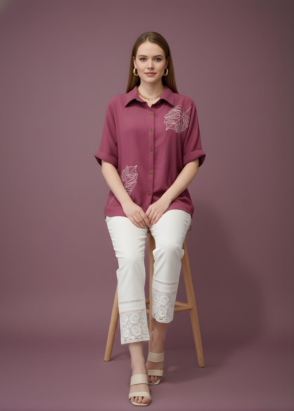 Mauve hammer fabric Jaipuri top wholesale