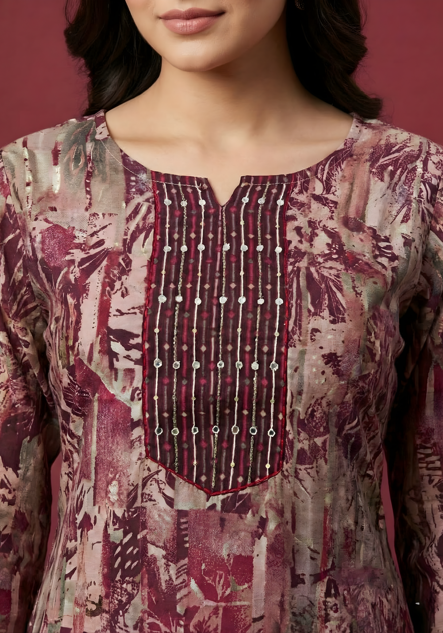 Wine & Mauve Pure Cotton Dupatta Set – Elegant Printed Kurta Set for Women by Aaronee