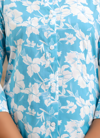 Blue floral cotton kurta set wholesale