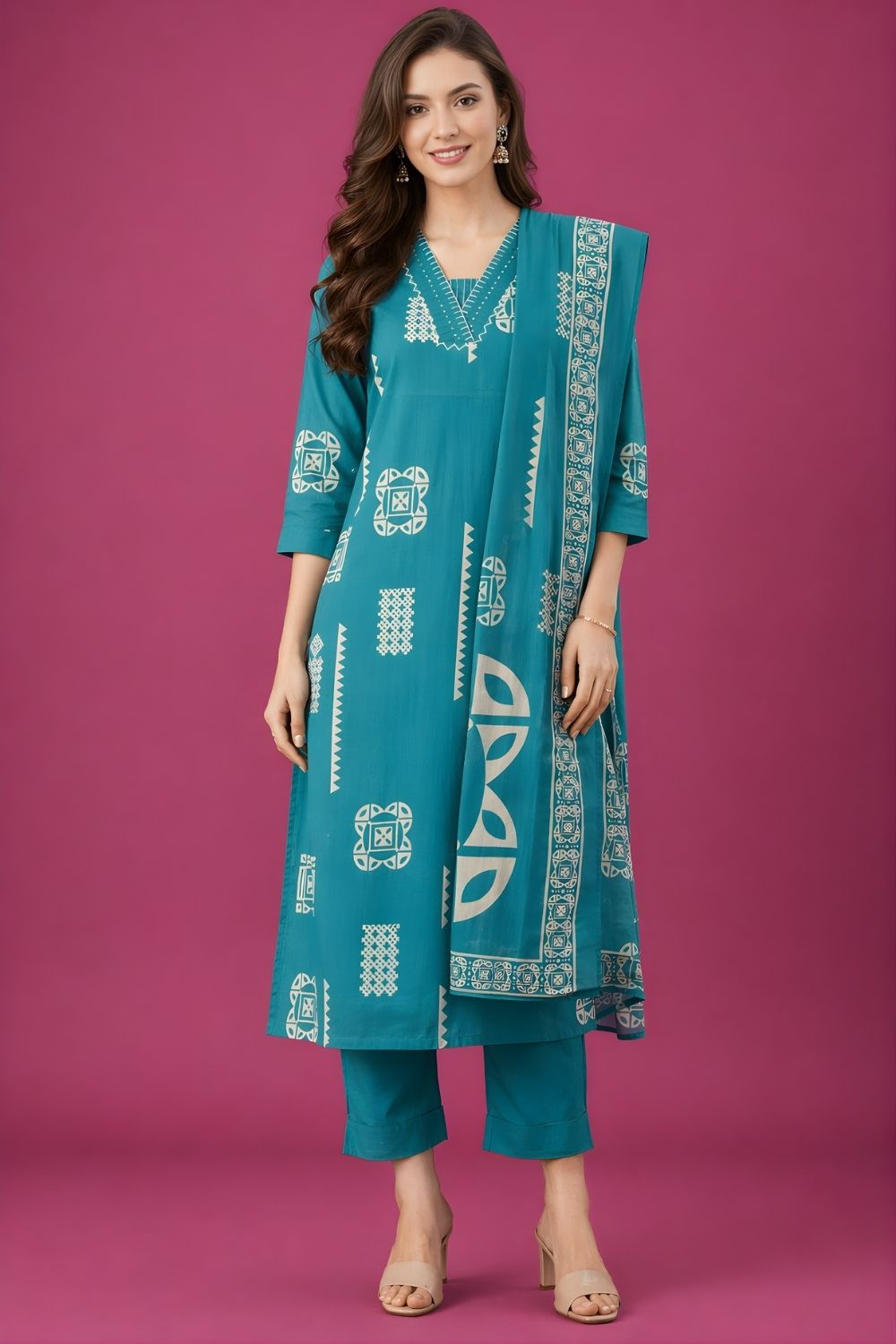 wholesale cotton kurtis supplier women wear bulk supplier India teal set
