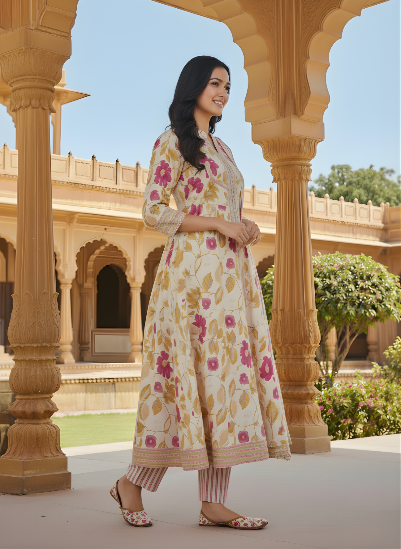 Floral ethnic cotton dupatta set women