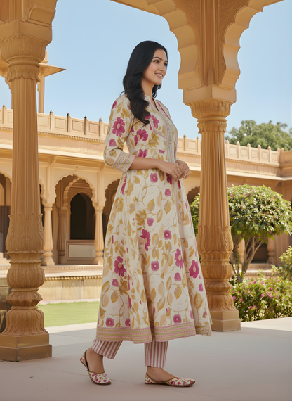 Floral ethnic cotton dupatta set women