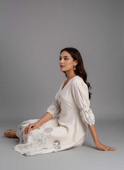 Grey ethnic wear dress with peach print