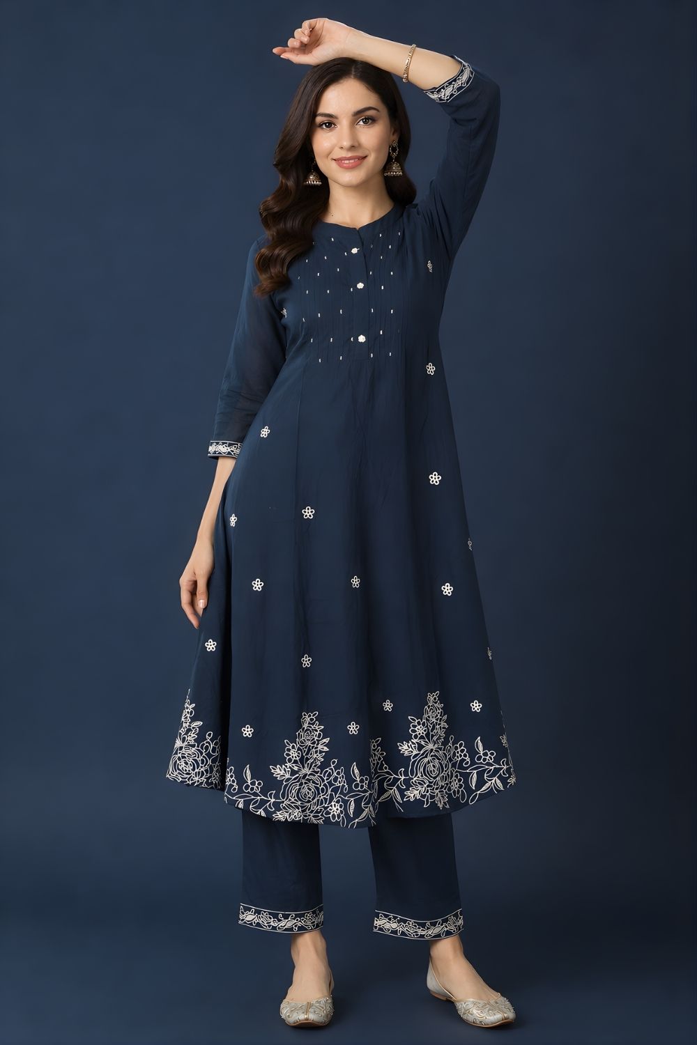 women wear wholesale manufacturer India navy cotton kurta set