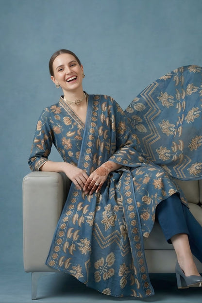 women wear wholesale manufacturer India blue printed kurti dupatta