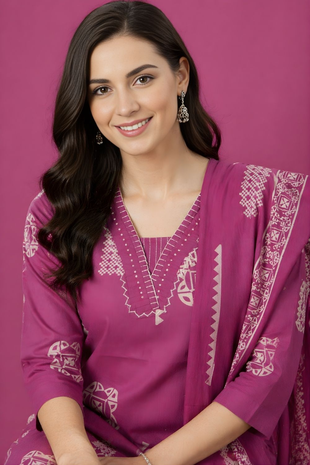 wholesale garment manufacturer Rajasthan magenta kurta pant dupatta set