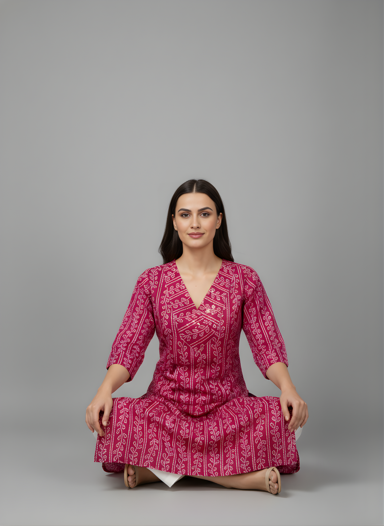 Pure Cotton Pink Kurta with Floral Print