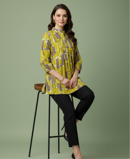 Aarohi Green Abstract Jaipuri Cotton Top – Wholesale Women Wear
