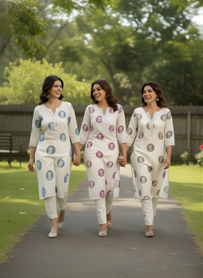 Wholesale women cotton kurta pant set white