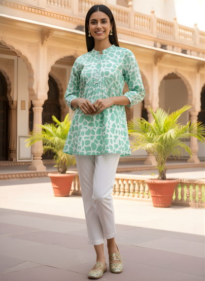 Mint green cotton top women wear