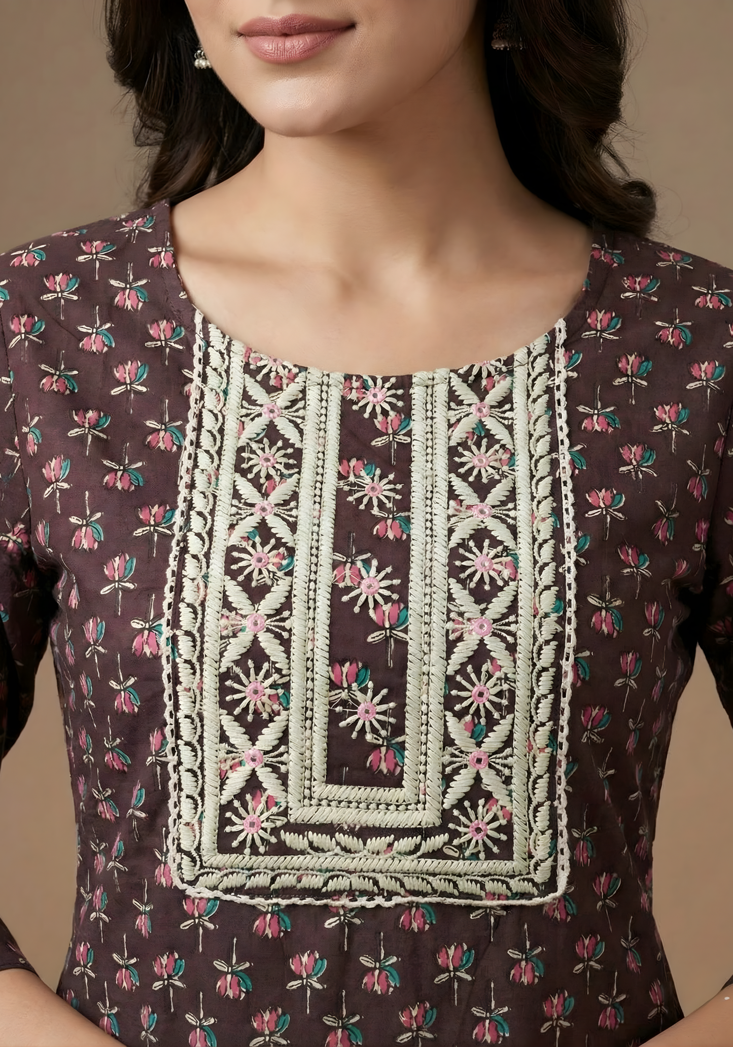 Pure Cotton Brown Printed Dupatta Set – Wholesale Manufacturer Women Wear