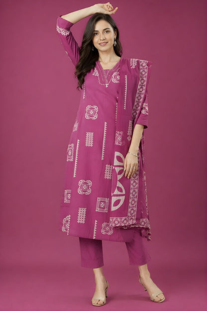 boutique wholesale kurti supplier magenta cotton suit set India