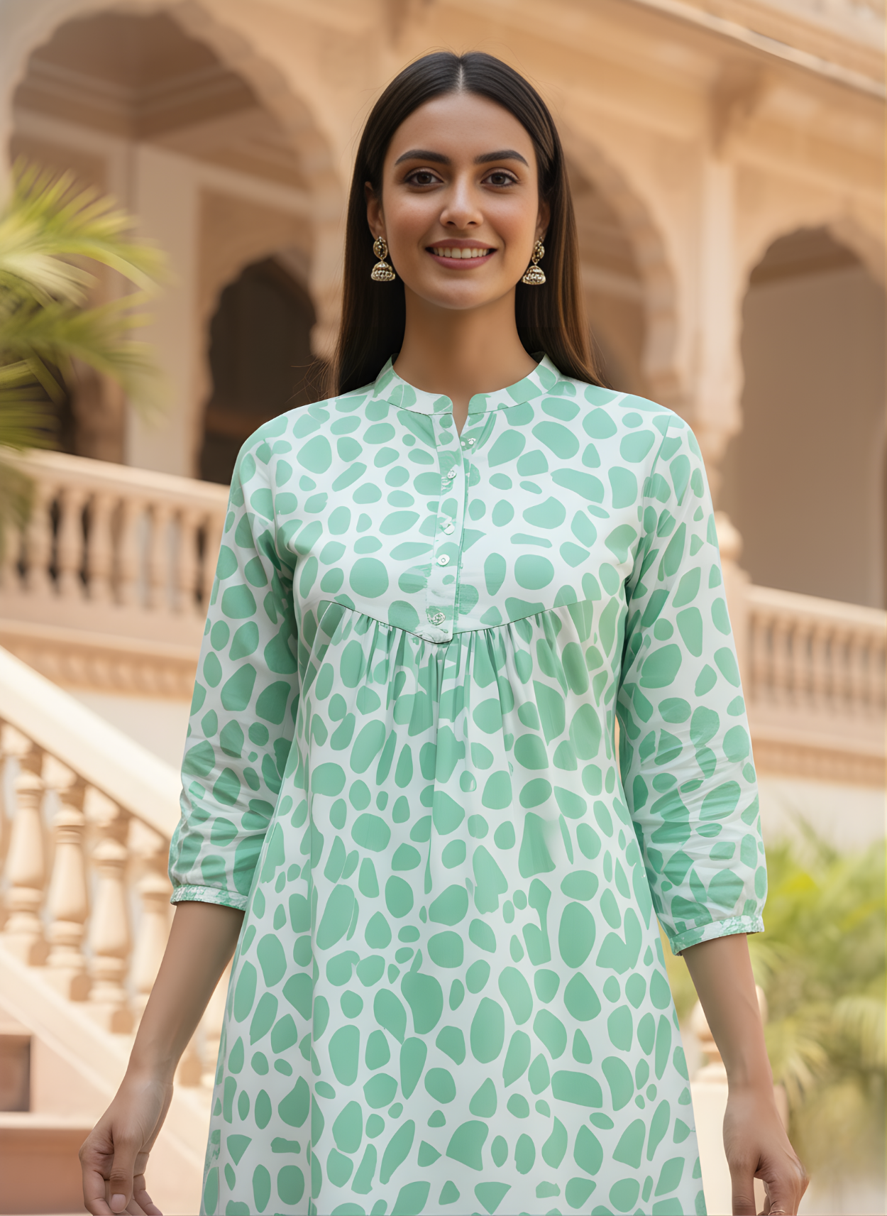 Meher Mint Abstract Jaipuri Cotton Top – Women Wear Wholesale