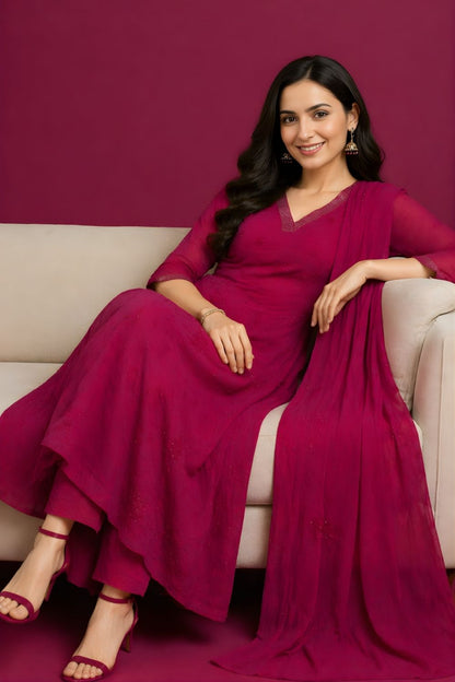 Wine Cotton Elegant Dupatta Set Women Wear Wholesale Manufacturer