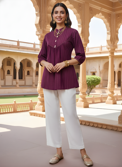 Neelufer Creation wine Jaipuri cotton top