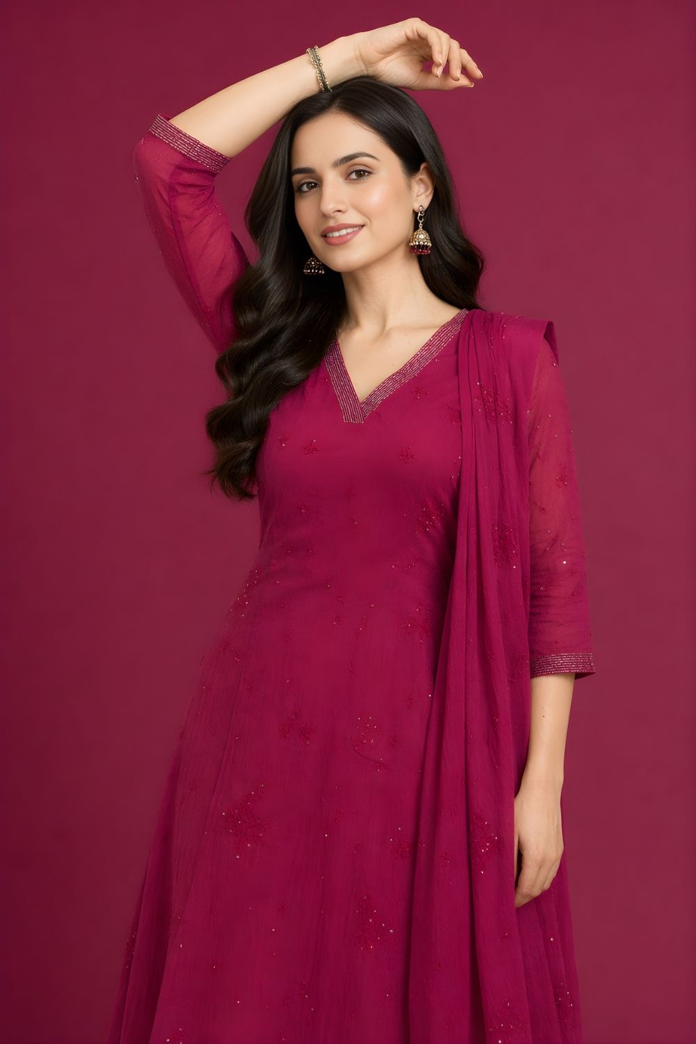 Wine Cotton Elegant Dupatta Set Women Wear Wholesale Manufacturer