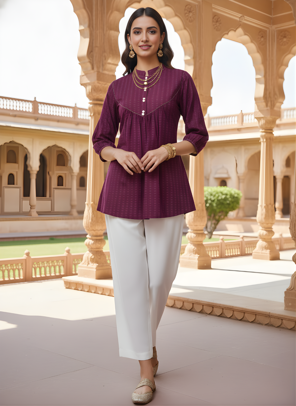 Women wine cotton ethnic top manufacturer
