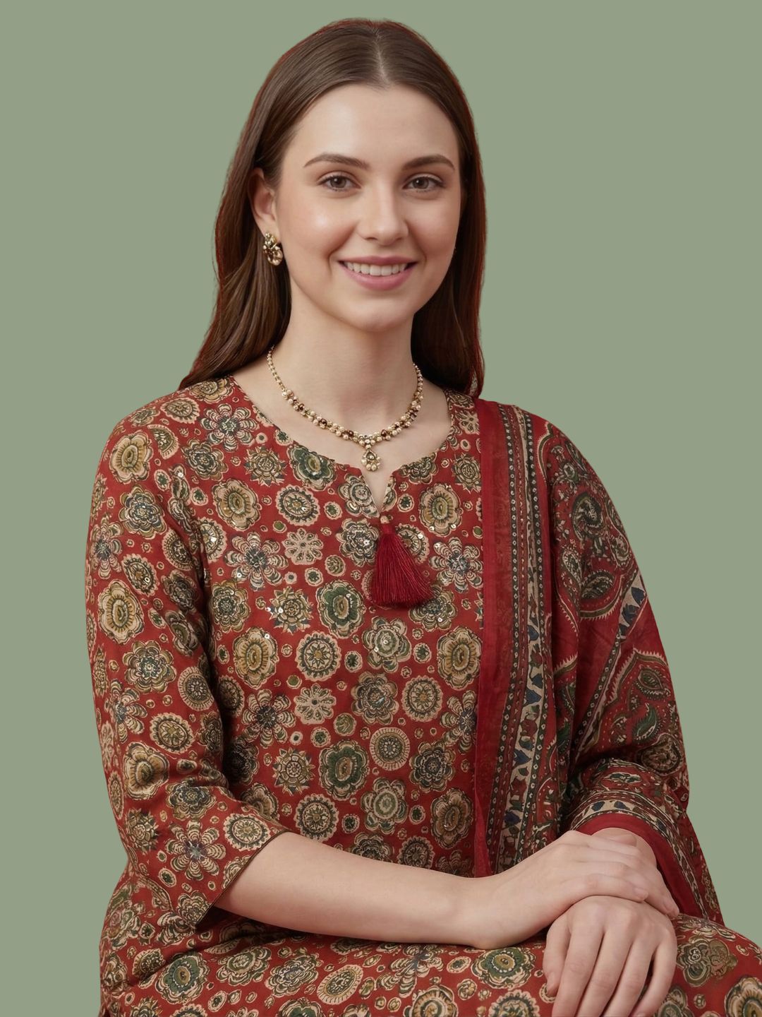 Rust Printed Pure Cotton Kurti Dupatta Set Wholesale Manufacturer India