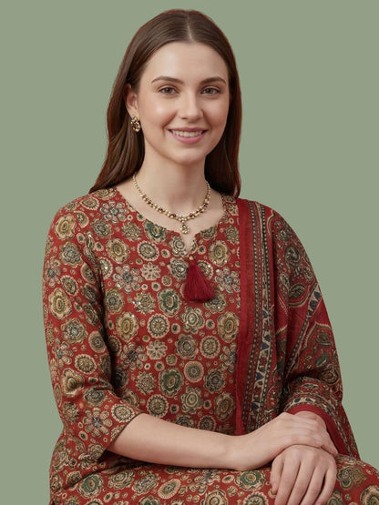 Rust Printed Pure Cotton Kurti Dupatta Set Wholesale Manufacturer India