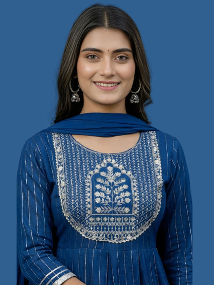 Blue Cotton Lurex Dupatta Set Wholesale