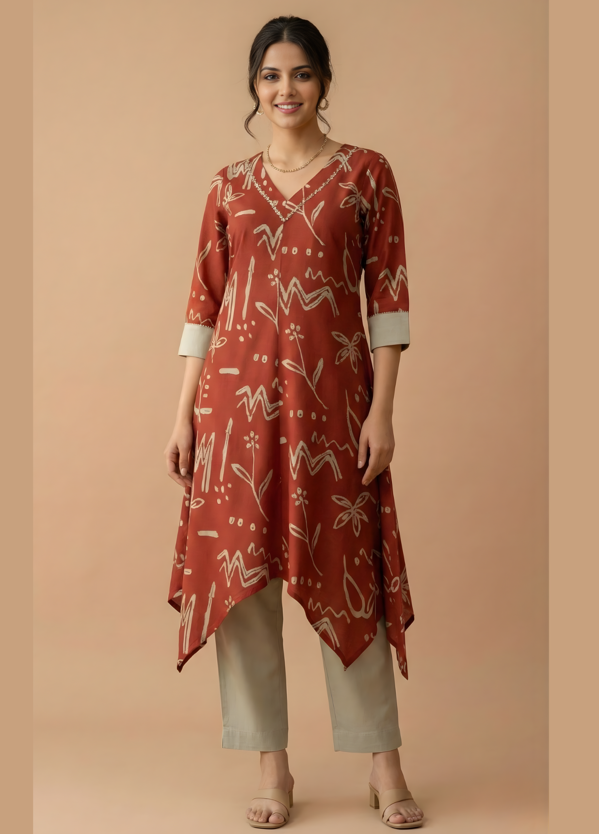 Rust Abstract Pure Cotton Kurta Set – Women Wear Wholesale Manufacturer
