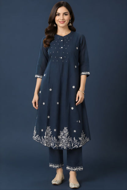 cotton kurti wholesale manufacturer India navy embroidered kurta set