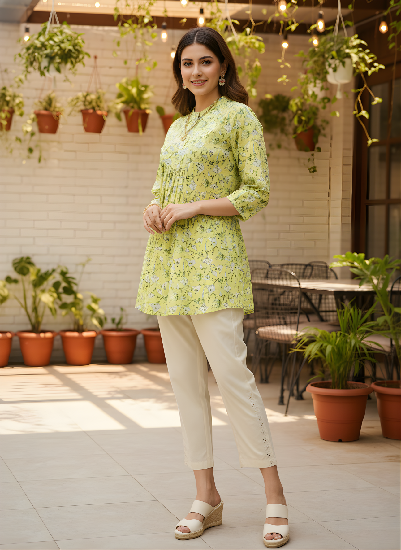 Women green Jaipuri print cotton top wholesale